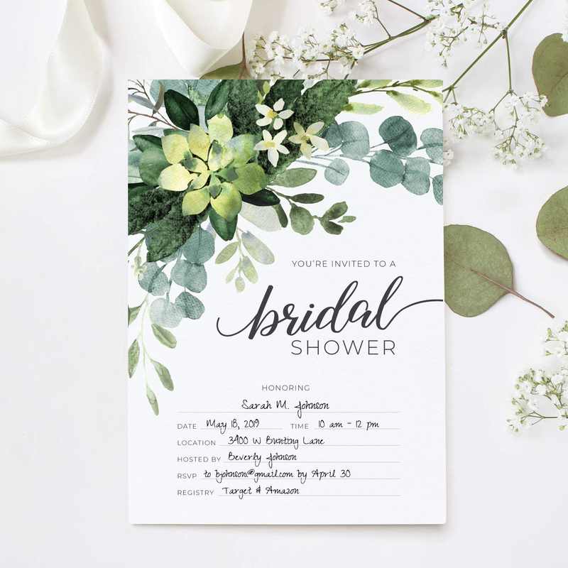 Greenery Fill in The Blank Bridal Shower Invitation / 25 Bridal Shower Invitations and Envelopes Arts & Entertainment > Party & Celebration > Party Supplies > Invitations Canopy Street   