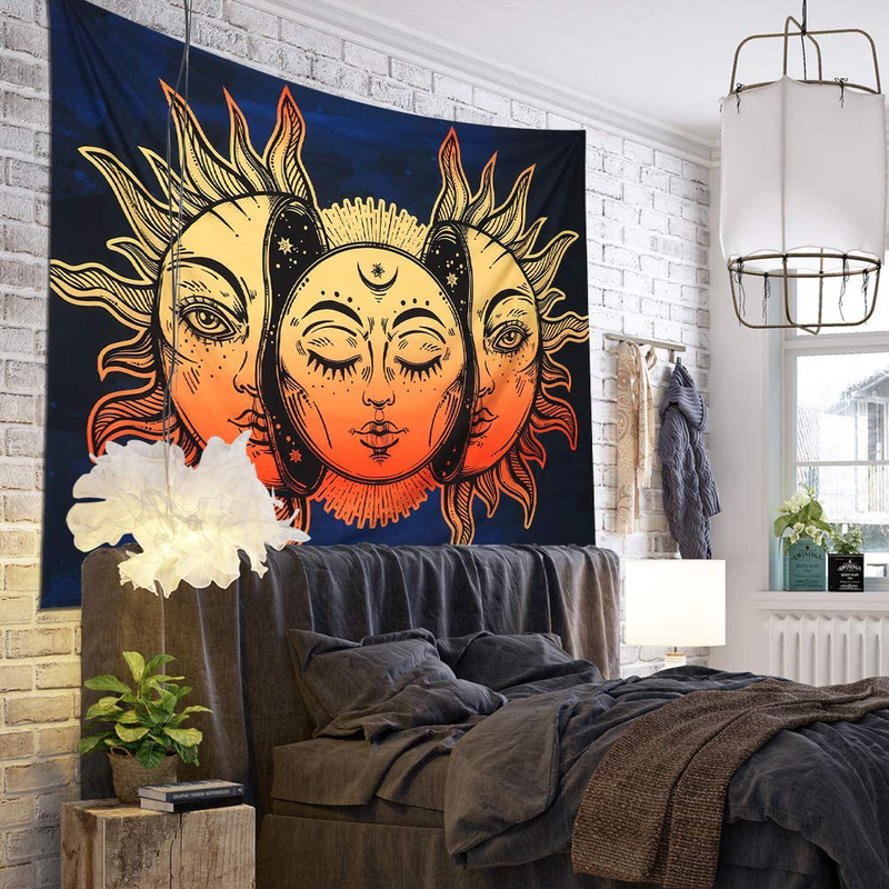 Sevenstars Sun and Moon Tapestry Burning Sun with Star Tapestry Psychedelic Tapestry Blue and Gold Mystic Tapestry Wall Hanging Home & Garden > Decor > Artwork > Decorative Tapestries Sevenstars   