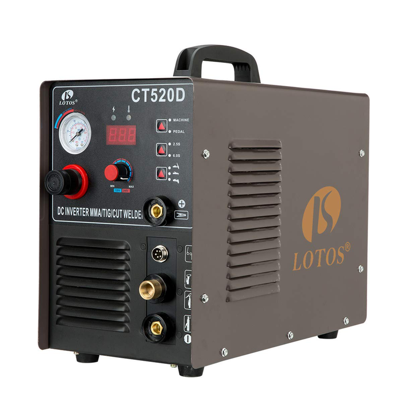 Lotos CT520D 50 AMP Air Plasma Cutter, 200 AMP Tig and Stick/MMA/ARC Welder 3 in 1 Combo Welding Machine, ½ Inch Clean Cut, Brown Hardware > Tool Accessories > Welding Accessories LOTOS 50Amp Air Plasma Cutter  
