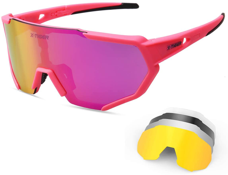 X-TIGER Polarized Sports Sunglasses with 3 or 5 Interchangeable Lenses,Mens Womens Cycling Glasses,Baseball Running Fishing Golf Driving Sunglasses Sporting Goods > Outdoor Recreation > Cycling > Cycling Apparel & Accessories X-TIGER P-5lens  