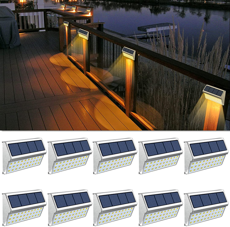 ROSHWEY Deck Lights Outdoor 30 LED Stainless Steel Fence Post Solar Lamps Waterproof Step Lighting for Walkway Stairs (Pack of 10, Cool White Light) Home & Garden > Lighting > Lamps ‎ROSHWEY Pack of 10, Warm White Light  