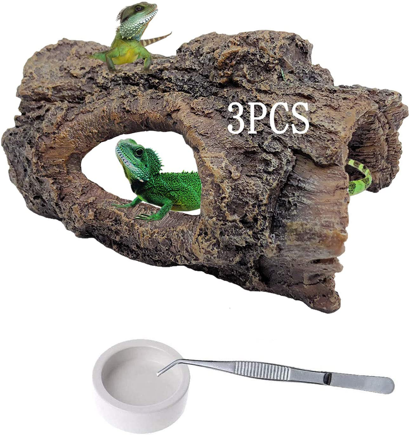 PINVNBY Reptile Hideout Cave Lizard Resin Hollow Tree Trunk Habitat Decoration Bark Bend Tank Decor Decaying Driftwood Hut Ornament Terrarium Accessories for Chameleon,Gecko,Snake and Hermit Crabs Animals & Pet Supplies > Pet Supplies > Reptile & Amphibian Supplies PINVNBY Default Title  
