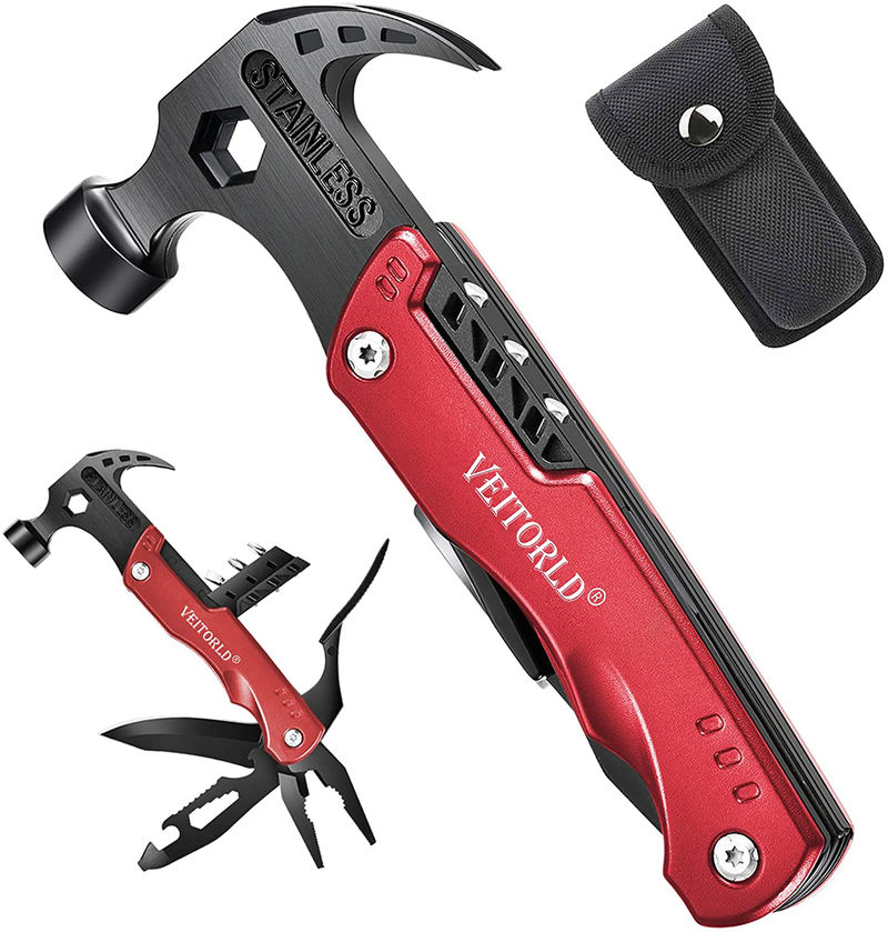 Gifts for Men Dad Him Women, Camping Accessories, Stocking Stuffers, Unique Christmas Anniversary Birthday Gift Ideas for Husband Boyfriend, Cool Gadgets Survival Hiking Tools Hammer Multitool Sporting Goods > Outdoor Recreation > Camping & Hiking > Camping Tools Veitorld Best Tool Gift (Red)  