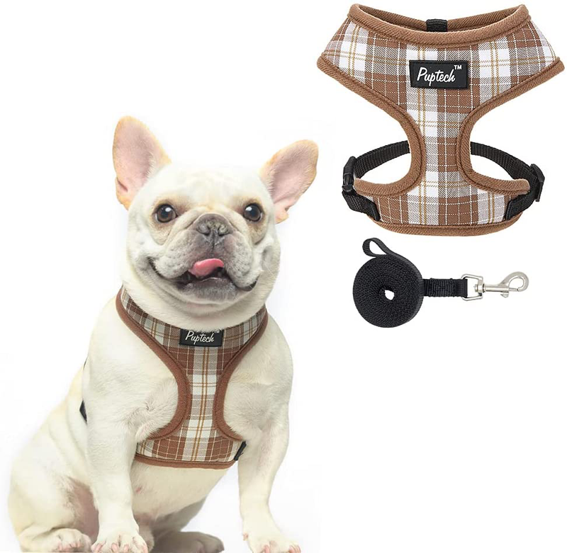 PUPTECK Soft Mesh Dog Harness Pet Puppy Comfort Padded Vest No Pull Harnesses Animals & Pet Supplies > Pet Supplies > Dog Supplies PUPTECK Plaid Coffee Medium 