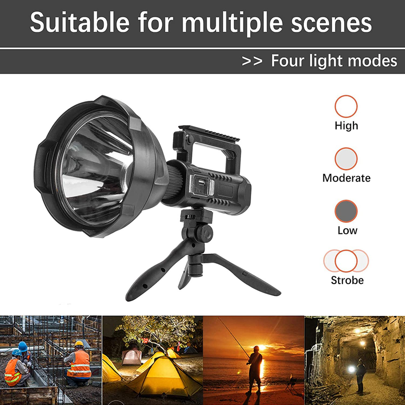 Rechargeable Spotlight Flashlight High Lumens, 90000 Lumen LED Super Bright Searchlight, 4 Modes IPX5 Waterproof Work Lights for Hiking, Camping, Hunting and Emergencies with Tripod and USB Output Home & Garden > Lighting > Flood & Spot Lights BERCOL   