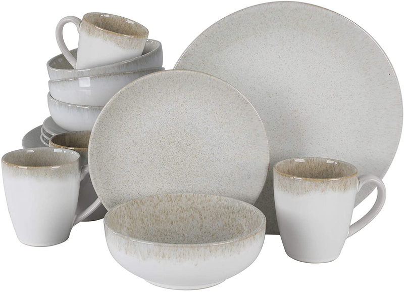 Gibson Elite Couture Bands Round Reactive Glaze Stoneware Dinnerware Set, Service for Four (16pcs), Blue and Cream Home & Garden > Kitchen & Dining > Tableware > Dinnerware Gibson Elite Sand  