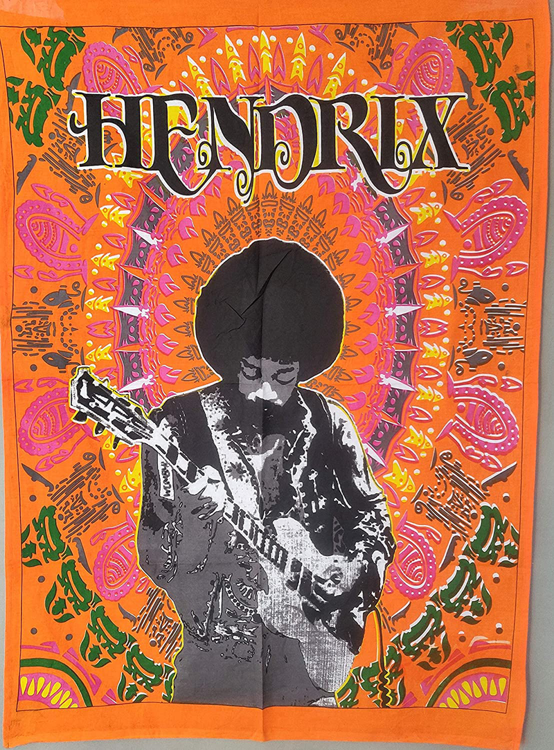ICC Jimi Hendrix Guitar Poster Wall Hanging Trippy Tapestries 30 x 40 Inches Jimmie Hendrix Classic Rock legend Music Tapestry Jimmy Bohemian Decoration Psychedelic Hippie Large Vintage Decor Brown Home & Garden > Decor > Artwork > Decorative Tapestries Indian Craft Castle Orange  