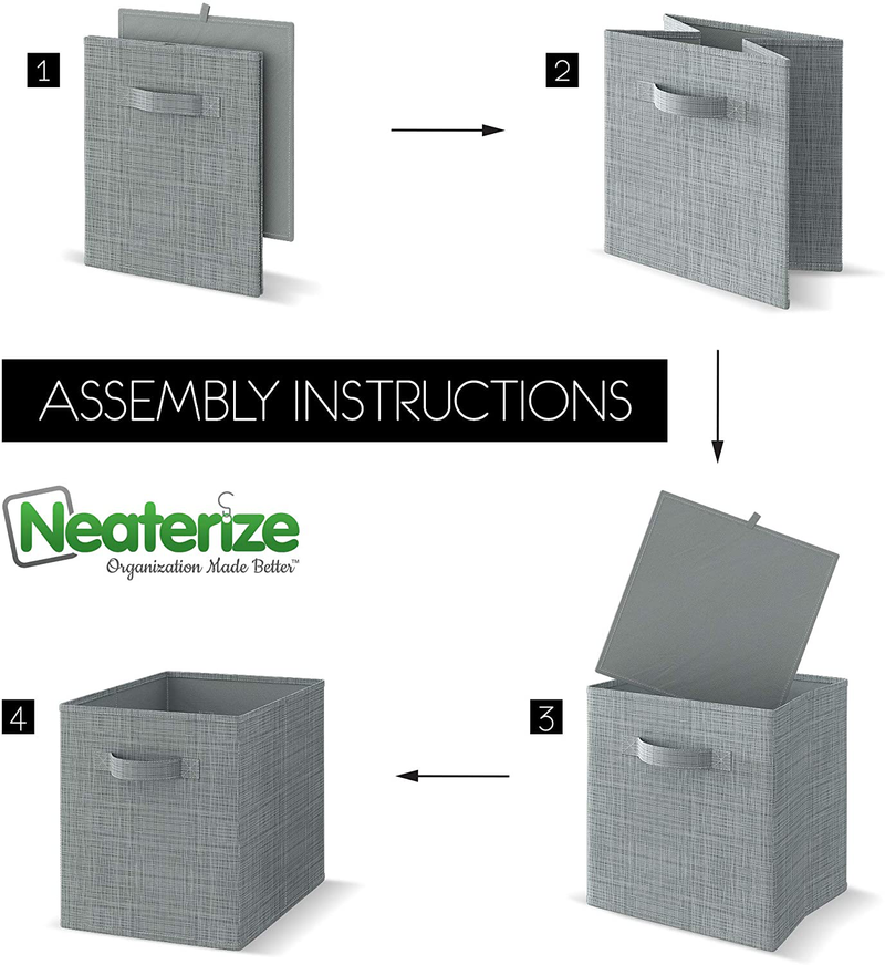 NEATERIZE 13x13x13 Large Storage Cubes - Set of 6 Storage Bins | Features Dual Handles | Cube Storage Bins | Foldable Closet Organizers and Storage | Fabric Storage Box for Home and Office (Grey) Home & Garden > Household Supplies > Storage & Organization NEATERIZE   