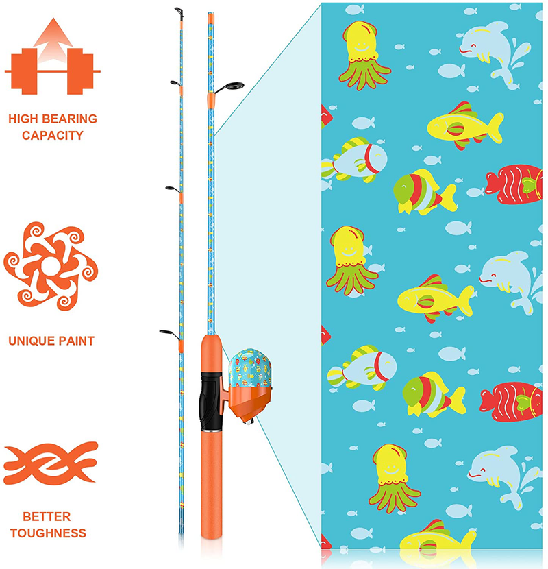 QudraKast Kids Fishing Pole, Portable Kids Fishing Rod and Reel Combo - Melding Funny Cartoon Pattern on Rod and Reel, Perfect Fishing Kit Gift for Kids Sporting Goods > Outdoor Recreation > Fishing > Fishing Rods QudraKast   