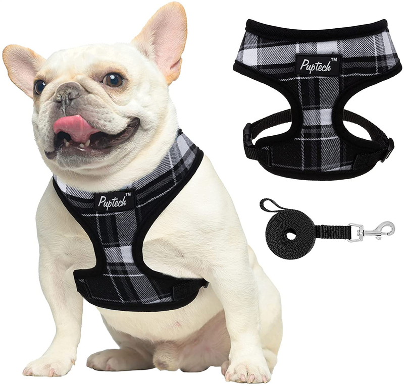 PUPTECK Soft Mesh Dog Harness Pet Puppy Comfort Padded Vest No Pull Harnesses Animals & Pet Supplies > Pet Supplies > Dog Supplies PUPTECK Black Plaid Medium 