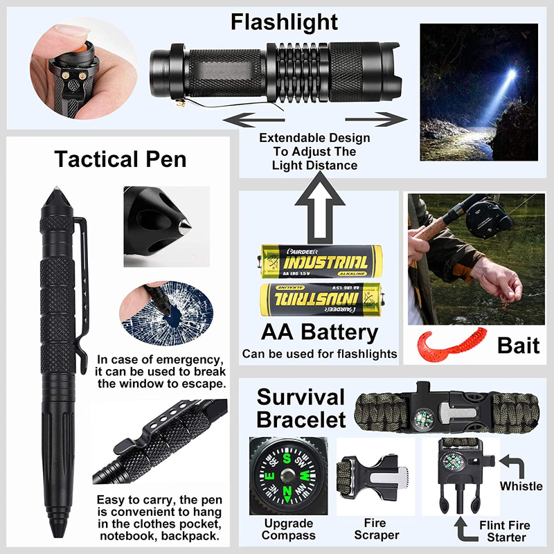 Gifts for Men Dad Husband Fathers Day, Survival Gear and Equipment Kit 21 in 1, Professional Cool Gadgets Stuff Tactical Tool, Gift Ideas for Him Teenage Boy Emergency Hunting Outdoors Camping Hiking Sporting Goods > Outdoor Recreation > Camping & Hiking > Camping Tools SUYWOEU   
