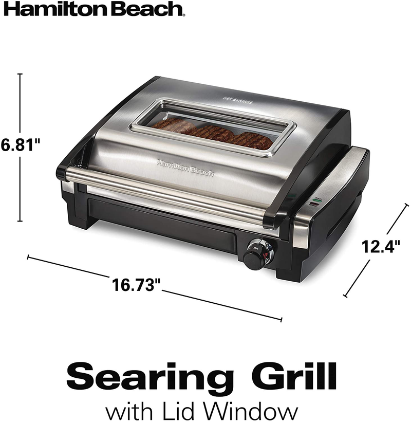 Hamilton Beach Electric Indoor Searing Grill with Viewing Window and Removable Easy-to-Clean Nonstick Plate, 6-Serving, Extra-Large Drip Tray, Stainless Steel (25361) Home & Garden > Kitchen & Dining > Kitchen Tools & Utensils > Kitchen Knives Hamilton Beach   
