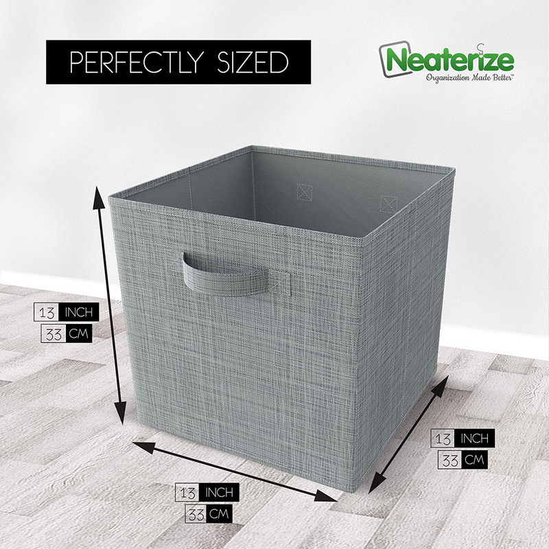 NEATERIZE 13x13x13 Large Storage Cubes - Set of 6 Storage Bins | Features Dual Handles | Cube Storage Bins | Foldable Closet Organizers and Storage | Fabric Storage Box for Home and Office (Grey) Home & Garden > Household Supplies > Storage & Organization NEATERIZE   