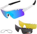 Polarized Sports Sunglasses Cycling Sun Glasses for Men Women with 5 Interchangeable Lenes for Running Baseball Golf Driving Sporting Goods > Outdoor Recreation > Cycling > Cycling Apparel & Accessories BangLong White  
