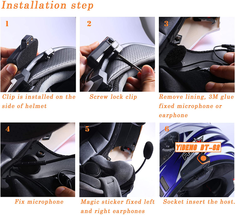 Yideng Bluetooth for Motorcycle Helmet Headset Wireless Intercom Interphone BT-S2 Walkie-Talkie Supports FM Radio GPS Voice Command Music Hands-Free up to 3 Riders Communication in 1000m(Single)  ‎Yideng   