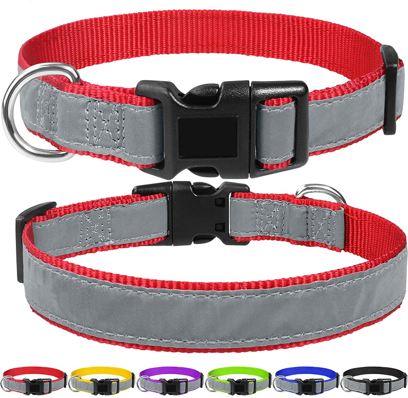FunTags Reflective Nylon Dog Collar,Adjustable Pet Collars with Quick Release Buckle for Puppy Small Medium Large Dogs,18 Classic Solid Colors,4 Sizes Animals & Pet Supplies > Pet Supplies > Dog Supplies FunTags Red/Gray S - 3/4"x(10"-16") 