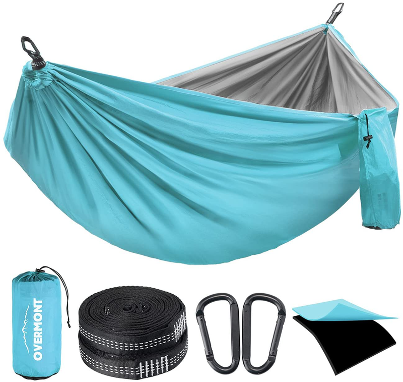 Overmont Camping Hammock with Mosquito Net for Two Backpacking Hammock with Bug Netting Lightweight Portable for Outdoors Adventure Hiking Travel with 9.8Ft Tree Straps Max Load of 880Lbs Sporting Goods > Outdoor Recreation > Camping & Hiking > Mosquito Nets & Insect Screens Overmont Cyan+grey 106 x 55 inches 