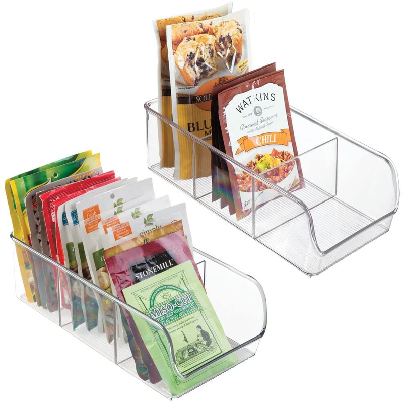 Mdesign Plastic Food Storage Bin Organizer with 3 Compartments for Kitchen Cabinet, Pantry, Shelf, Drawer, Fridge, Freezer Organization - Holds Snack Bars - Ligne Collection - 2 Pack - Clear Home & Garden > Kitchen & Dining > Food Storage MetroDecor Clear 11 x 5 x 3.5 