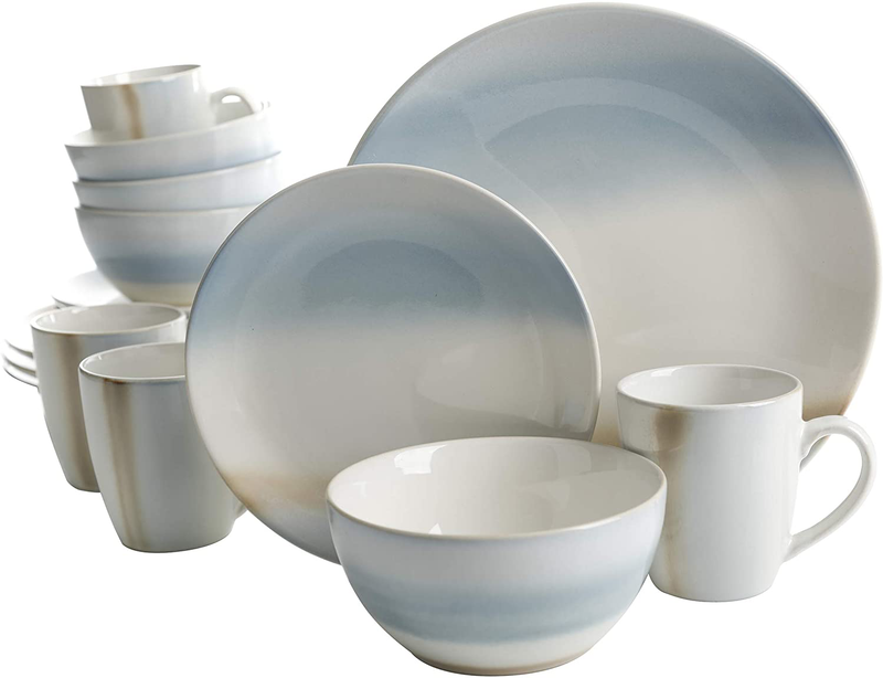 Gibson Elite Couture Bands Round Reactive Glaze Stoneware Dinnerware Set, Service for Four (16pcs), Blue and Cream Home & Garden > Kitchen & Dining > Tableware > Dinnerware Gibson Elite Metallic Blue  