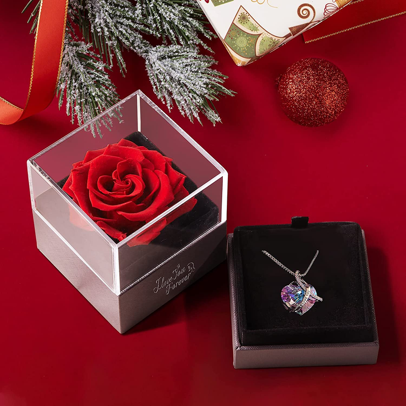 Eleshow Preserved Real Rose with I Love You Heart Crystal Necklace, Enchanted Rose Gifts for Her Girlfriend Wife Mom on Valentine'S Day Mothers Day Christmas Anniversary Birthday Gifts for Women Home & Garden > Decor > Seasonal & Holiday Decorations EleShow   