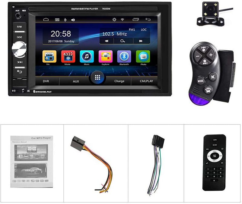 UNITOPSCI Car Multimedia Player Double Din, Bluetooth Audio and Calling, 6.2 Inch LCD Touchscreen Monitor, MP5 Player, WMA, USB, SD, Auxiliary Input, FM Radio Receiver, Rear View Backup Camera Vehicles & Parts > Vehicle Parts & Accessories > Motor Vehicle Electronics ‎No   