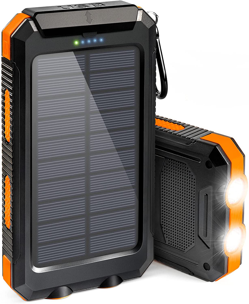 Solar Charger, 20000Mah Portable Outdoor Waterproof Solar Power Bank, Camping External Backup Battery Pack Dual 5V USB Ports Output, 2 Led Light Flashlight with Compass (Blue) Sporting Goods > Outdoor Recreation > Camping & Hiking > Camping Tools Suscell Orange-20000mAh  