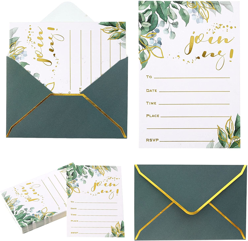 Greenery and Gold Invitations with Envelopes - 36 PK Flat Card No Fold - 4x6 Wedding Invitations with Envelopes Birthday Invitations Baby Shower invitations Bridal Shower Invitations with Envelopes Arts & Entertainment > Party & Celebration > Party Supplies > Invitations Winoo Design Greenery  