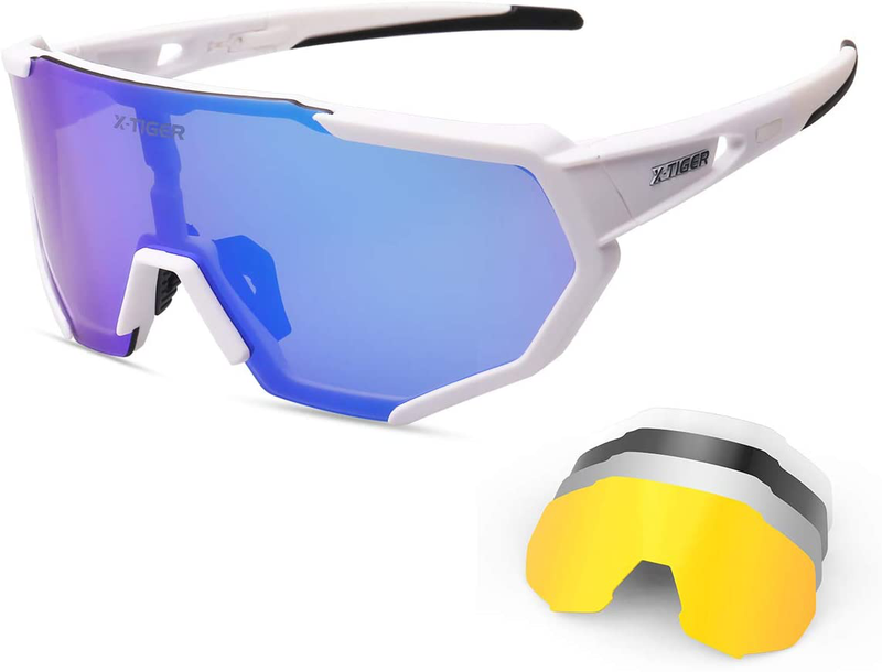 X-TIGER Polarized Sports Sunglasses with 3 or 5 Interchangeable Lenses,Mens Womens Cycling Glasses,Baseball Running Fishing Golf Driving Sunglasses Sporting Goods > Outdoor Recreation > Cycling > Cycling Apparel & Accessories X-TIGER Tw-5Lens  