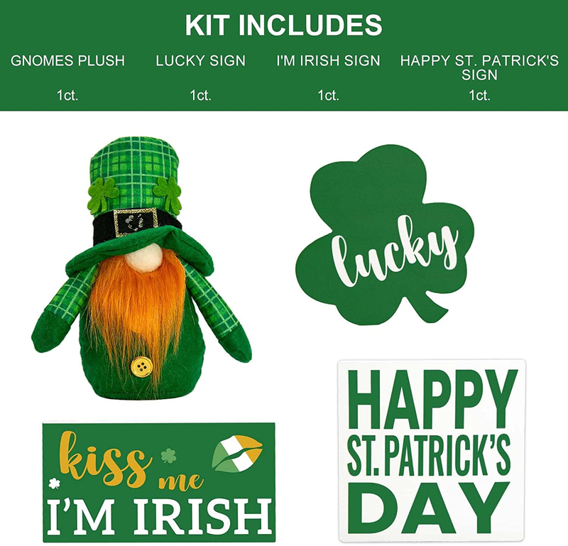 St Patricks Day Decorations - St Patricks Day Decor - 3 Wooden Signs & Gnomes Plush Bundle - Farmhouse Rustic Tiered Tray Items - Cute Irish Shamrock Happy Saint Patrick’S Decoration for Home Table Arts & Entertainment > Party & Celebration > Party Supplies ORIENTAL CHERRY   