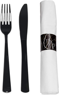 Party Essentials Party Supplies Wrapped Silverware Set Disposable, Pre Rolled Napkin and Cutlery, 50 Units, Spoons/Forks/Knives Black Home & Garden > Kitchen & Dining > Tableware > Flatware > Flatware Sets NorthWest Enterprises Forks/Knives Black 50 Units 