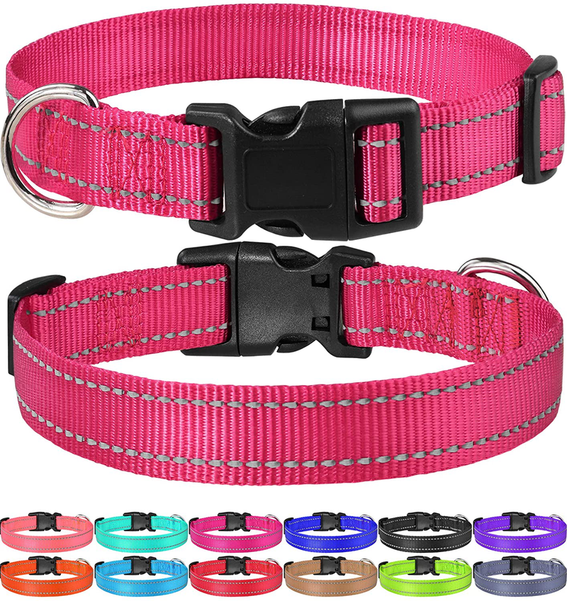 FunTags Reflective Nylon Dog Collar,Adjustable Pet Collars with Quick Release Buckle for Puppy Small Medium Large Dogs,18 Classic Solid Colors,4 Sizes Animals & Pet Supplies > Pet Supplies > Dog Supplies FunTags Pink L - 1.0"x(16"-24") 
