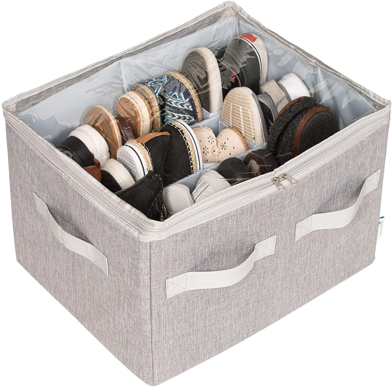 Moteph Shoe Organizer Closet Storage Solution with Clear Cover & Adjustable Dividers for Shoes, Handbags, Blankets, Linen, Clothing (Grey, Medium - 16 Pairs) Furniture > Cabinets & Storage > Armoires & Wardrobes Moteph Grey Medium - 16 Pairs 