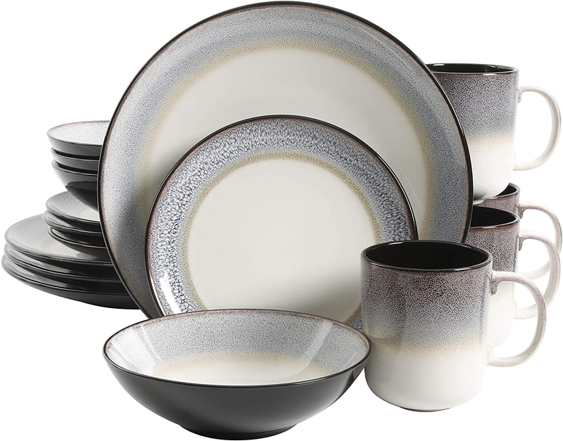 Gibson Elite Couture Bands Round Reactive Glaze Stoneware Dinnerware Set, Service for Four (16pcs), Blue and Cream Home & Garden > Kitchen & Dining > Tableware > Dinnerware Gibson Elite Gray  