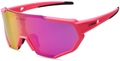 X-TIGER Polarized Sports Sunglasses with 3 or 5 Interchangeable Lenses,Mens Womens Cycling Glasses,Baseball Running Fishing Golf Driving Sunglasses Sporting Goods > Outdoor Recreation > Cycling > Cycling Apparel & Accessories X-TIGER Pink-3lens  