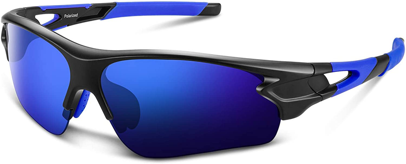 Polarized Sports Sunglasses for Men Women Youth Baseball Fishing Cycling Running Golf Motorcycle Tac Glasses UV400 Sporting Goods > Outdoor Recreation > Cycling > Cycling Apparel & Accessories Bea·CooL Glossy Blue  
