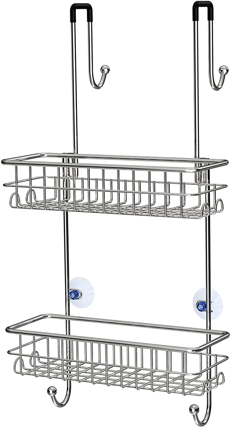 SMARTAKE Shower Caddy over the Door, Rustproof Bathroom Shelf with 10 Hooks, Stainless Steel Wall Rack, Fast-Draining Razors Towels Shampoo Organizer, for Dorm, Toilet, Bath and Kitchen (Black) Sporting Goods > Outdoor Recreation > Camping & Hiking > Portable Toilets & Showers SMARTAKE 01-silver  