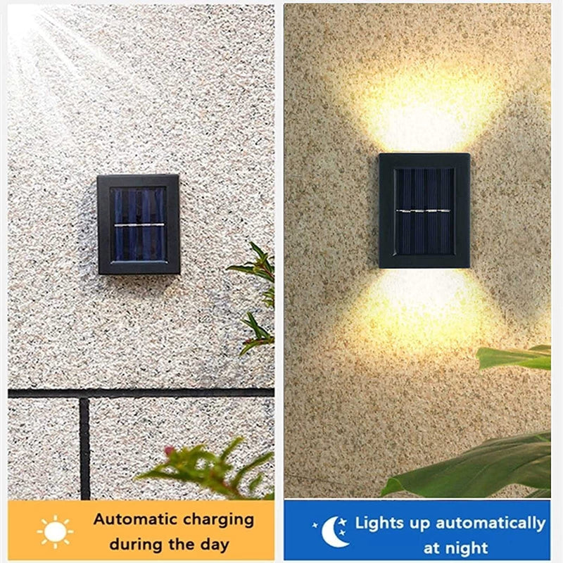 2 LED Solar Wall Light up and down Illuminate Outdoor Sunlight Sensor Lamp IP65 Waterproof Modern Nordic Style Decor for Home Garden Porch, Black Home & Garden > Lighting > Lamps ASLIDECOR   