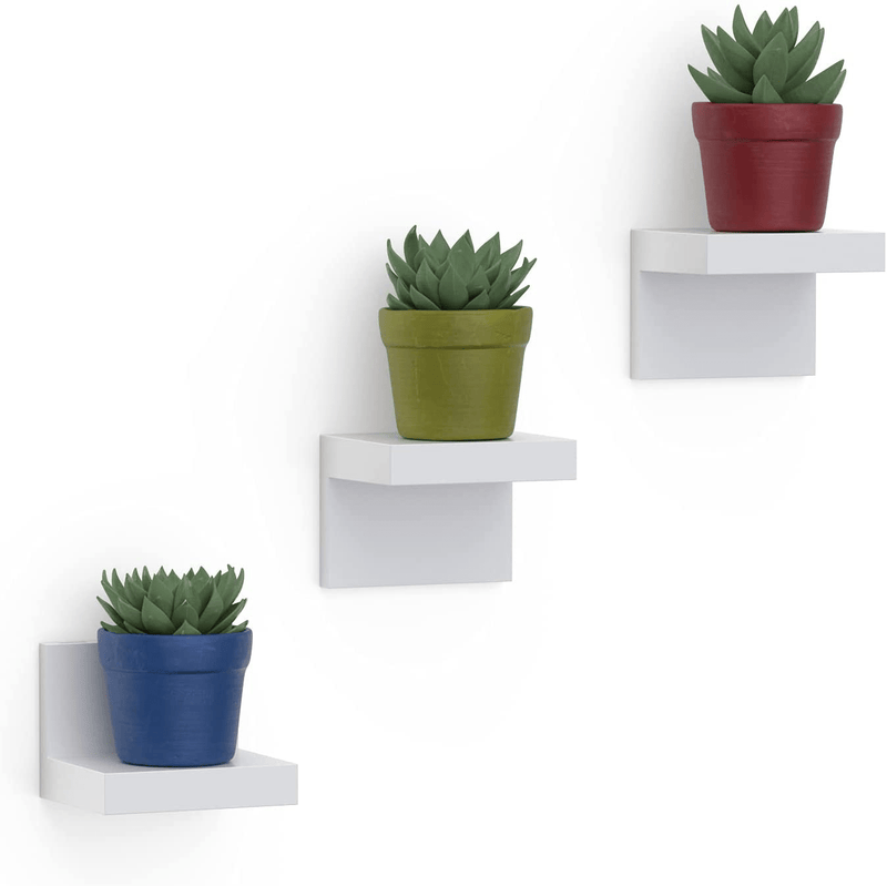 3-Pack Small Floating Shelves for Wall by RicherHouse, Plastic Display Ledges for Small Decor, Mini Wall Shelf with 2 Types of Installation Furniture > Shelving > Wall Shelves & Ledges RICHER HOUSE 01-white  