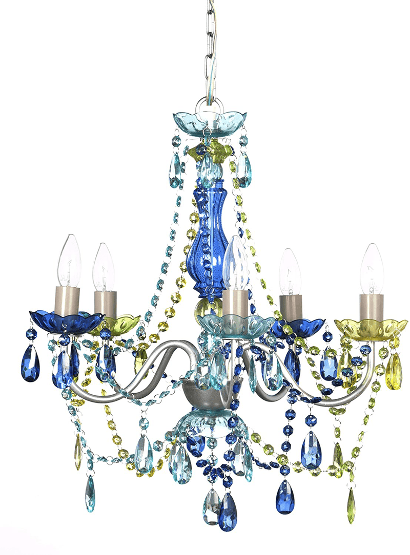 4 Light Crystal White Hardwire Flush Mount Chandelier H17.5”xW15”, White Metal Frame with Clear Glass Stem and Clear Acrylic Crystals & Beads That Sparkle Just Like Glass Arts & Entertainment > Party & Celebration > Party Supplies Gypsy Color Blue Green 5 Light Hardwire 
