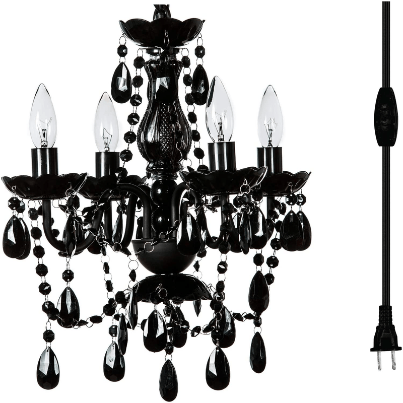 4 Light Crystal White Hardwire Flush Mount Chandelier H17.5”xW15”, White Metal Frame with Clear Glass Stem and Clear Acrylic Crystals & Beads That Sparkle Just Like Glass Arts & Entertainment > Party & Celebration > Party Supplies Gypsy Color Black 4 Light Plug-in 