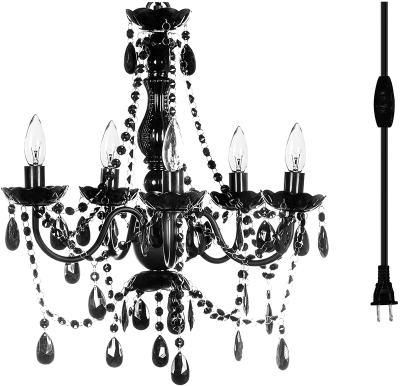 4 Light Crystal White Hardwire Flush Mount Chandelier H17.5”xW15”, White Metal Frame with Clear Glass Stem and Clear Acrylic Crystals & Beads That Sparkle Just Like Glass Arts & Entertainment > Party & Celebration > Party Supplies Gypsy Color Black 5 Light Plug-in 