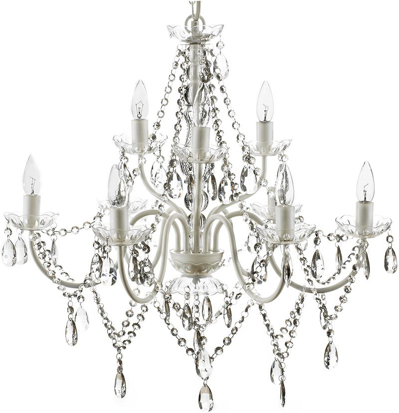 4 Light Crystal White Hardwire Flush Mount Chandelier H17.5”xW15”, White Metal Frame with Clear Glass Stem and Clear Acrylic Crystals & Beads That Sparkle Just Like Glass Arts & Entertainment > Party & Celebration > Party Supplies Gypsy Color Crystal White 9 Light Hardwire 