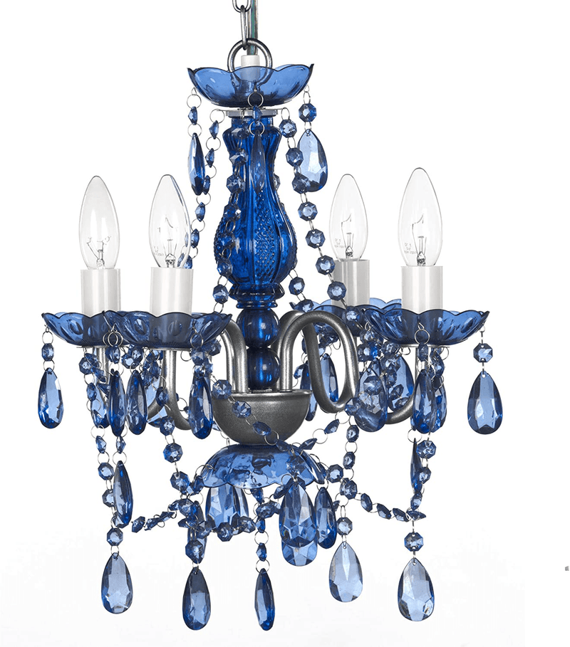 4 Light Crystal White Hardwire Flush Mount Chandelier H17.5”xW15”, White Metal Frame with Clear Glass Stem and Clear Acrylic Crystals & Beads That Sparkle Just Like Glass Arts & Entertainment > Party & Celebration > Party Supplies Gypsy Color Cobalt Blue 4 Light Hardwire 