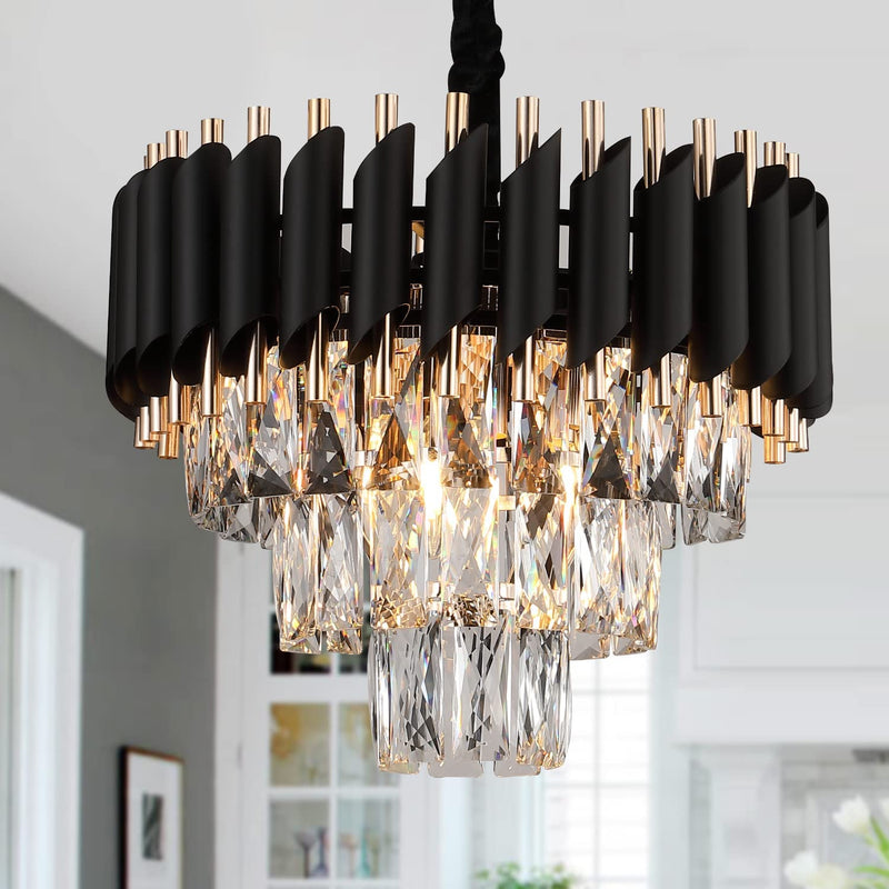 AXILIXI Crystal Chandelier Contemporary, 24" Modern Living Room Chandelier, K9 Crystal Ceiling Lights Fixtures, round 5 Tiers Pendant Lighting Chandelier Black for Entryway Dining Room Staircase Home & Garden > Lighting > Lighting Fixtures > Chandeliers A AXILIXI Black & Gold 16 inches 