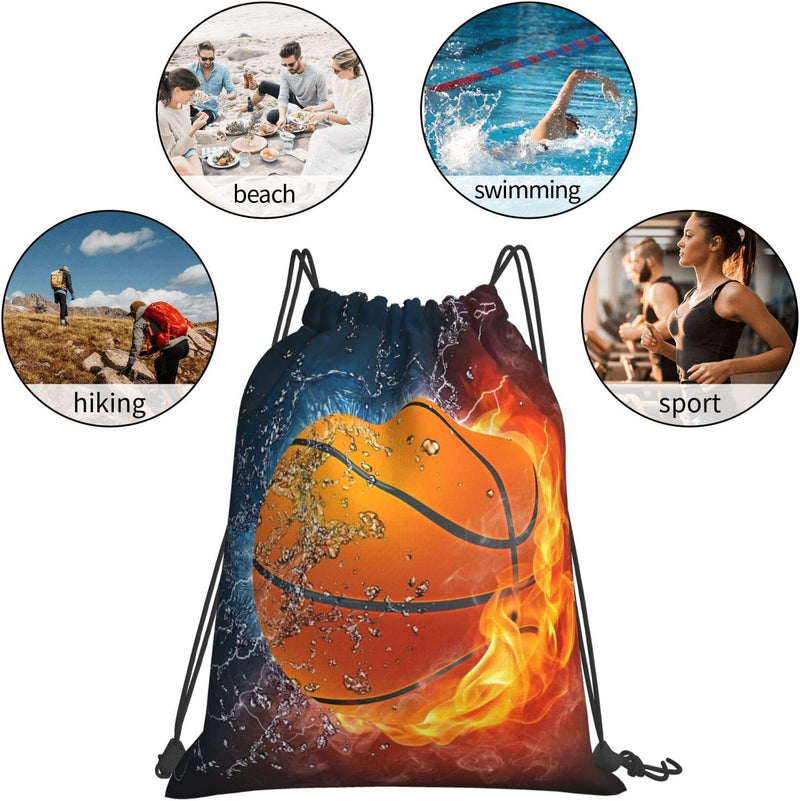 Drawstring Backpack for Men Boy String Bag Sackpack Cinch for Gym Shopping Sport Yoga School Travel-Water Fire Basketball Home & Garden > Household Supplies > Storage & Organization JMLYQS CO.LTD   