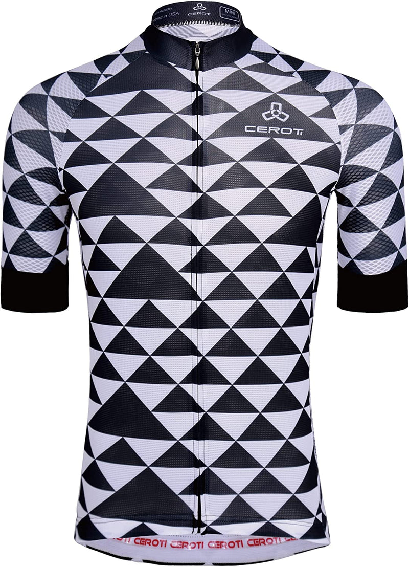 CEROTIPOLAR Snug Fit Men Aircool Cycling Jersey Bike Shirts UPF50+,PRO Dry Fit Light Weight Fabric Sporting Goods > Outdoor Recreation > Cycling > Cycling Apparel & Accessories CEROTIPOLAR Elite Snug Fit/Ace Racing Level/Black&white Small 