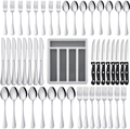 49-Piece Silverware Set with Flatware Drawer Organizer, Stainless Steel Cutlery Set with 8 Steak Knives, Eating Utensils Set Service for 8, Mirror Polished, Dishwasher Safe - Silver Home & Garden > Kitchen & Dining > Tableware > Flatware > Flatware Sets HaWare Silver 49 pieces 