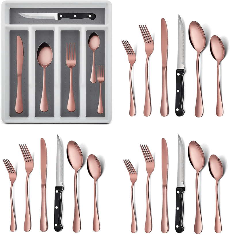 49-Piece Silverware Set with Flatware Drawer Organizer, Stainless Steel Cutlery Set with 8 Steak Knives, Eating Utensils Set Service for 8, Mirror Polished, Dishwasher Safe - Silver Home & Garden > Kitchen & Dining > Tableware > Flatware > Flatware Sets HaWare Copper 25 pieces 
