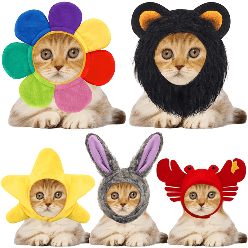 5 Pieces Cat Hat Cat Dog Costume Cute Pet Hat Bunny Rabbit Hat with Ears Headwear Lion Mane Cap Valentine New Years Day Party Accessory for Kitten Puppy Dress up Adjustable Birthday Hat Animals & Pet Supplies > Pet Supplies > Cat Supplies > Cat Apparel Weewooday Cute Style  