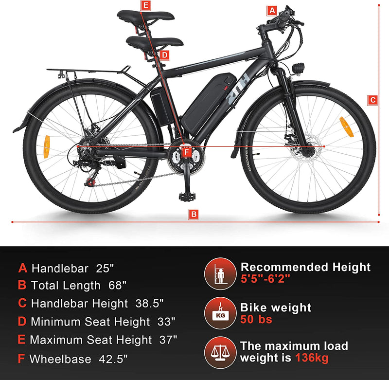 ZNH Electric Bike, 26'' E Bike for Adults 350W Electric Commuter Bike/Mountain Bike, Adult Ebike with Removable 36V/10AH Battery UL Certified, Electric City Bicycles for Adult/Shimano 21-Speed Sporting Goods > Outdoor Recreation > Cycling > Bicycles ZNH   